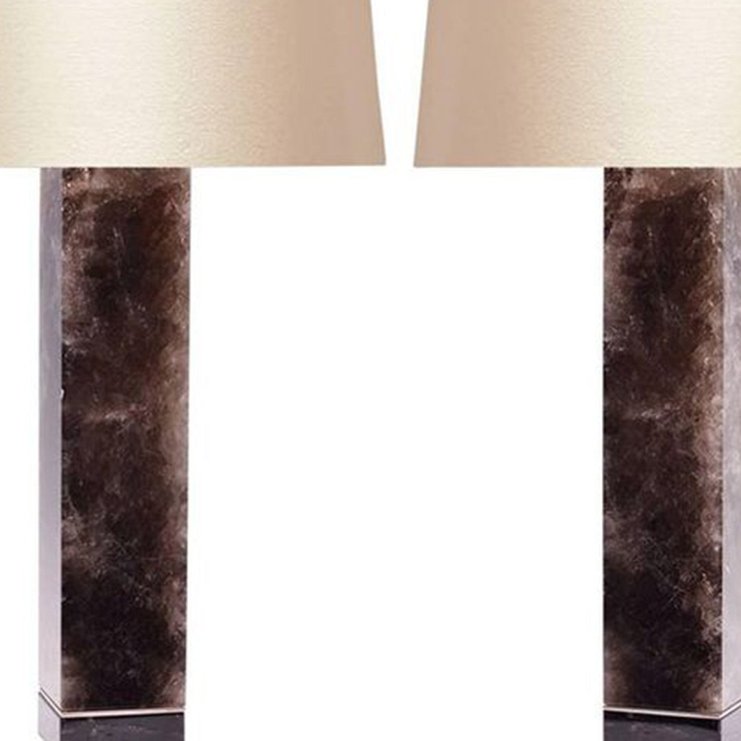Pair of Modern Smoky Brown Rock Crystal Quartz Lamps - Image 4
