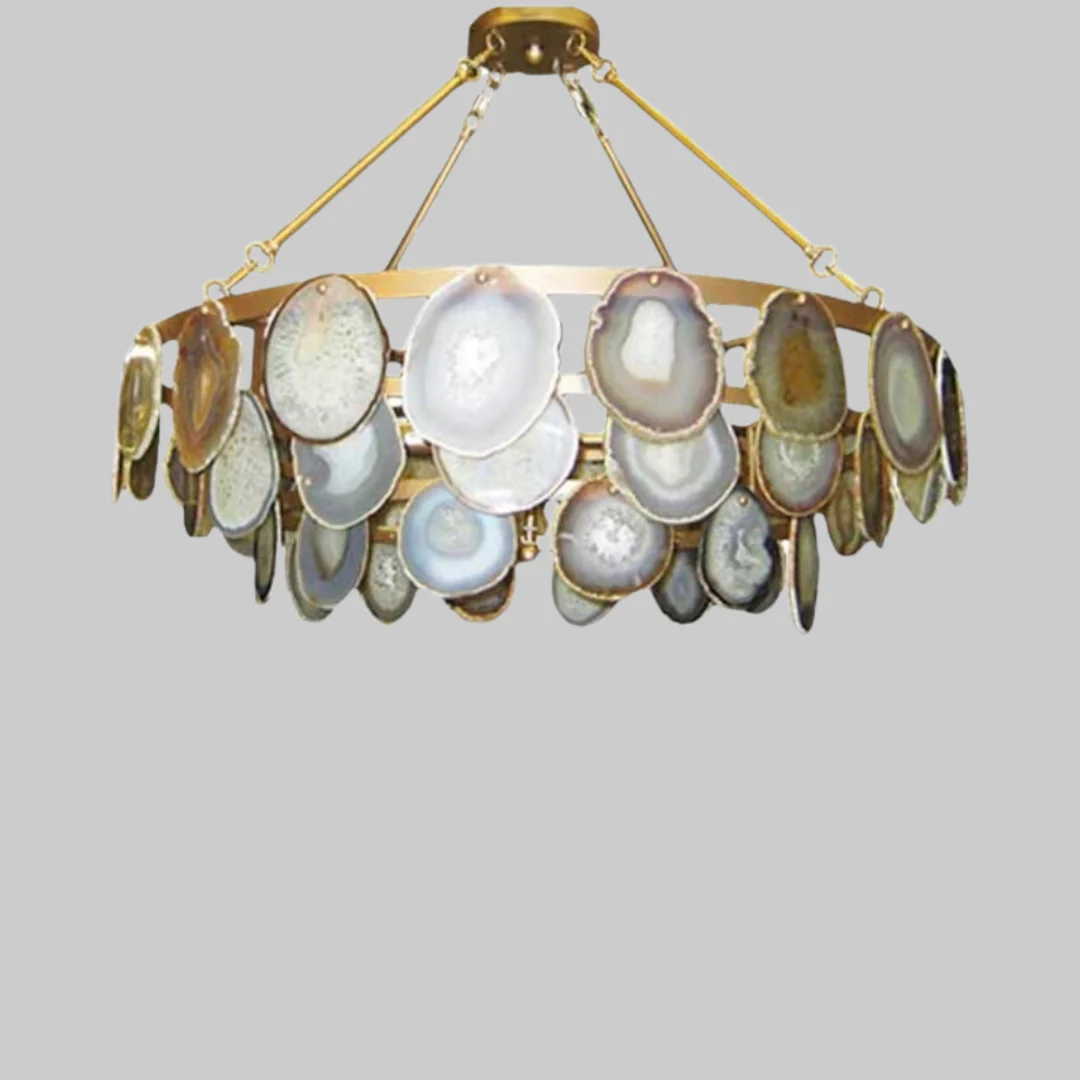 Natural Agate Slice and Gold Iron Chandelier - Image 2