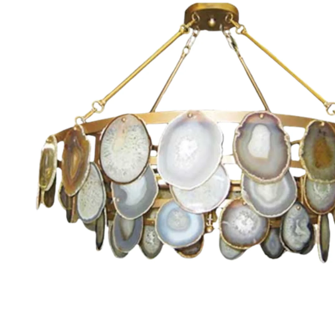 Natural Agate Slice and Gold Iron Chandelier - Image 4