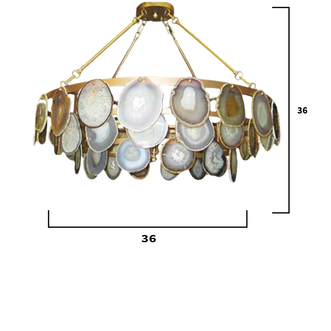 Natural Agate Slice and Gold Iron Chandelier - Image 3
