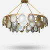 Natural Agate Slice and Gold Iron Chandelier